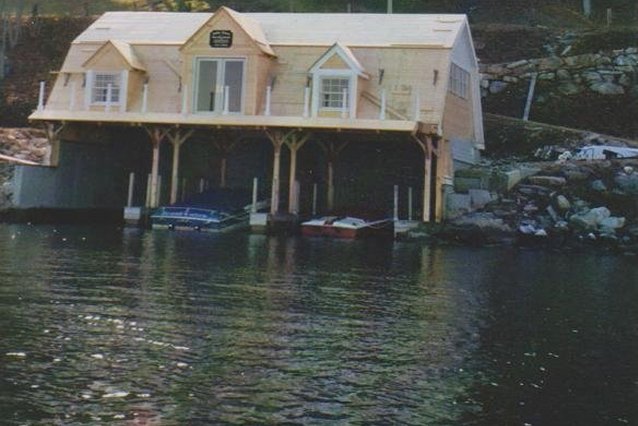 View of the boathouse during construction.