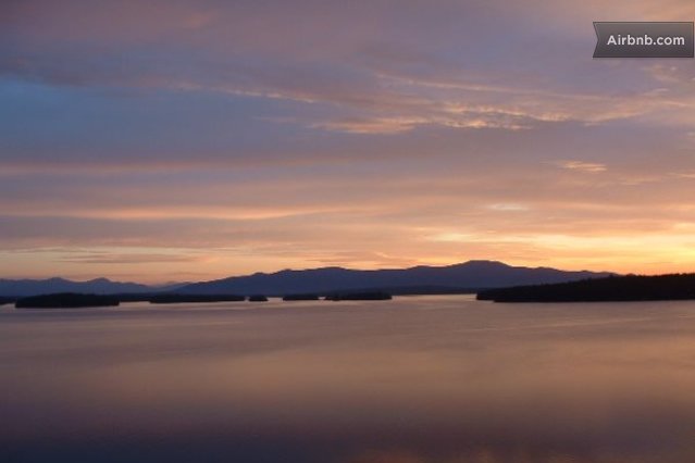 A beautiful view of the lake at sunset.